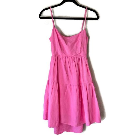 Bardot Pink Amelie Tiered Linen Mini Dress Size Small 6 - Picture 4 of 7